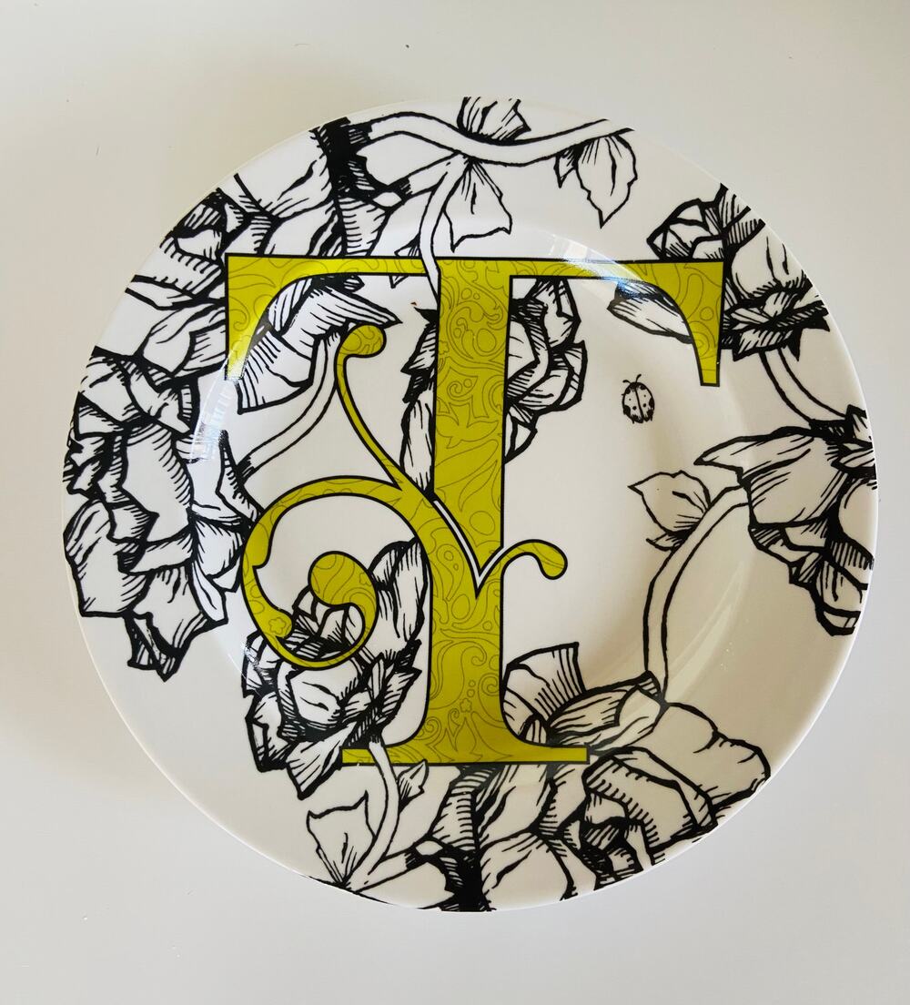 Cypress Home Green Letter Monogram T Salad Dessert Floral Decorative Plate
